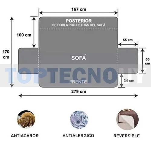 Imagen 2 de 6 de Cubre Sofa Sillon Protector Reversible 3 Cuerpos Cobertor ®