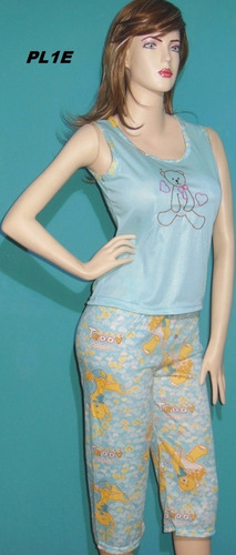 Pijama Conjunto Dama Franelilla Estampada+pantalon Capri