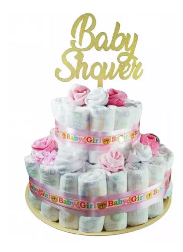 Pastel de pañales rosa clásico para baby shower (2 niveles), pastel de  pañales rosa para bebé, pastel de pañales para niña, pastel de pañales  rosa, es