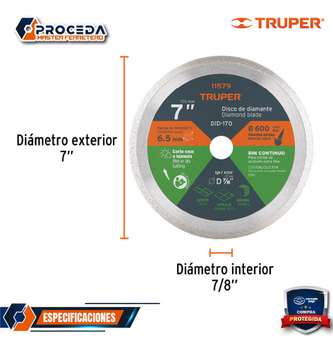 Disco De Diamante De 7 X 2.2 Mm Rin Continuo, Truper 11579