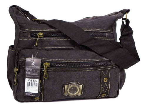 Bolsa Carteiro Transversal Masculina Lona Reforçada Kv8805 Cor Preto