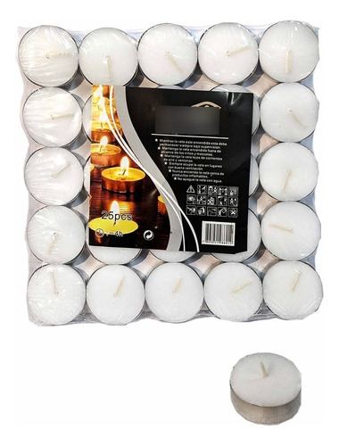 Velas Flotantes Tealight Blancas - 25 Unid. 14g 