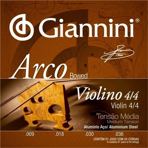 Encordoamento Cordas Para Violino 4/4 Giannini Jogo Completo