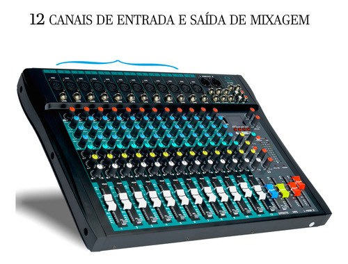 Mesa Som 12 Canais Bluetooth Usb Mp3 48v Phantom Power P10