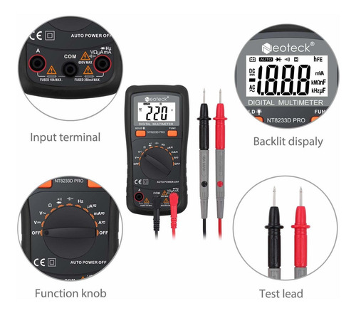 Multimetro Digital Neoteck 2000 Cuentas Tensión Máxima 600 V