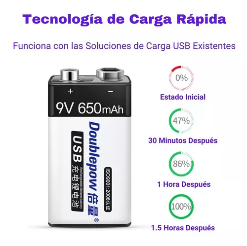 BATERÍA RECARGABLE USB LI-ION TIPO 9V (CUADRADA), DE 500 MAH STEREN BAT-LI- 9V-USB