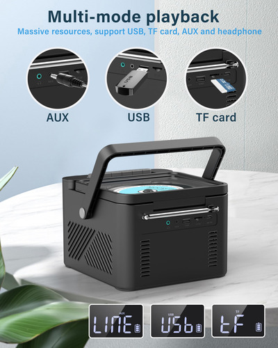 Reproductor De Cd Boombox Greadio Recargable Con Cassette Bl