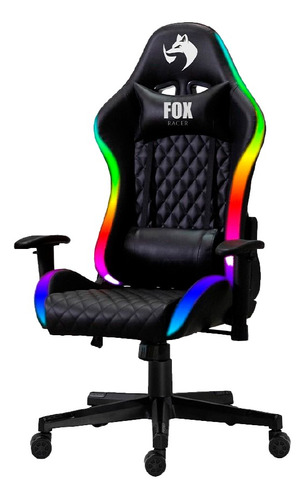 Cadeira Gamer Rgb Fox Iluminação Led E C/ Som- Preta Cor Preto Material do estofamento Couro sintético