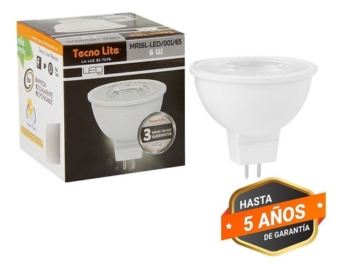 Imagen 2 de 5 de Foco Led Mr16 Gu5 6w Luz Blanca Intensa 550lm Mr16l-led/001