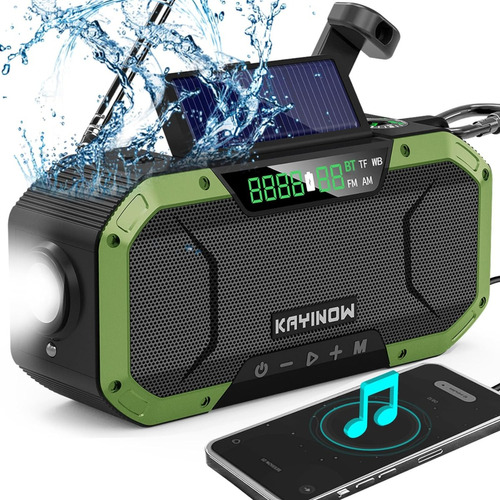 Radio Am Fm Linterna Impermeable Bluetooth Usb, Carga Solar Color Forro Polar Verde