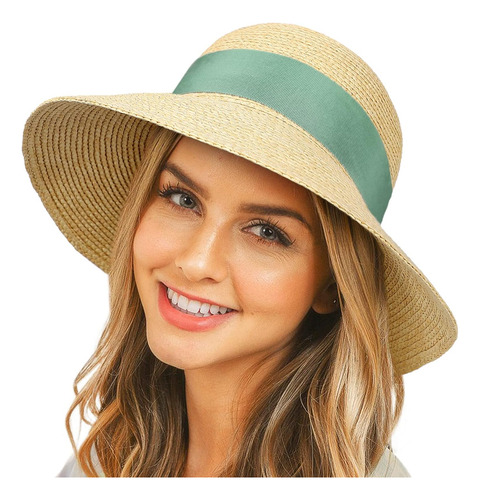 Sombrero De Paja Para La Playa Para Mujer, Ala Ancha, Upf 50
