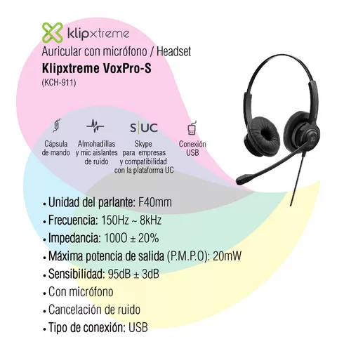 Audifonos para Call Center KCH-911 marca Klip Xtreme con Conector USB