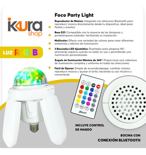 Foco Lámpara Con Bocina Led Rgb 3 Aspas 20w Mavrik 14207