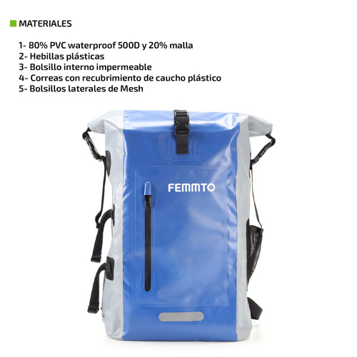 Imagen 7 de 10 de Mochila Estanco De Aire Libre 25 Lts Femmto Mochilero Viaje