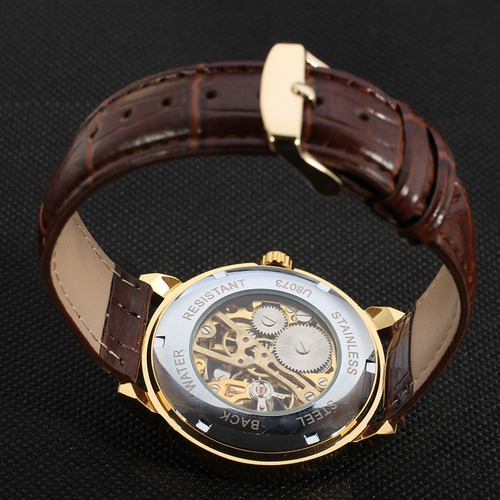 Reloj Mecánico Automático Mecanismo Visible Piel Clásico Caf