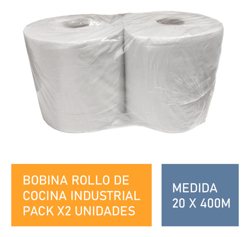 X2 u Rollo Papel De Cocina Industrial Bobina 20 X 400mts Económico Premium Absorbente