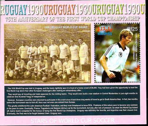 #9096 Maldivas 2005  Mundial De Futbol 1930 Uruguay S/s