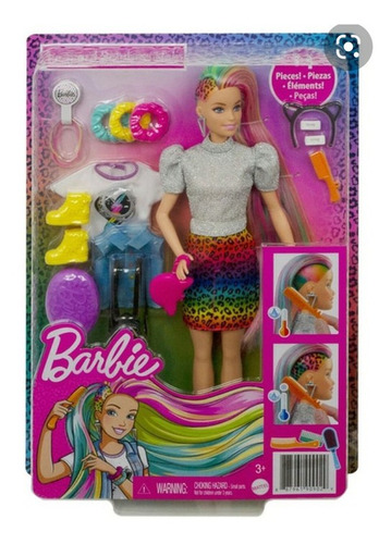 Barbie Leopardo Cabello Arcoiris Originales 2m