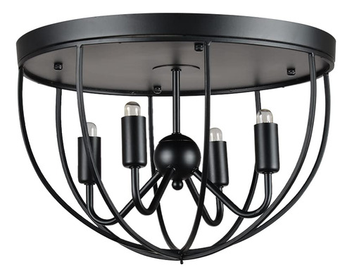 Lampara Techo 4 Luz Forma Candelabro Color Negro