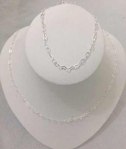 Colar E Pulseira De Corações Folheadas A Prata