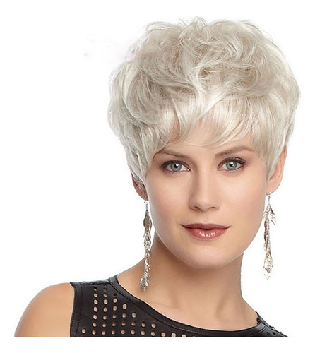 Peluca De Pelo Corto Y Liso Blanco Plateado For Mujer 9005
