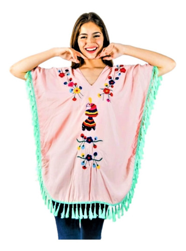 Túnica Poncho Blusa Grande Bordada Importada Amplia