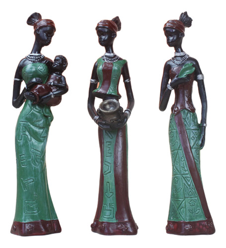 Set De Estatuas De Resina Para Mujer Africana, Color Verde,