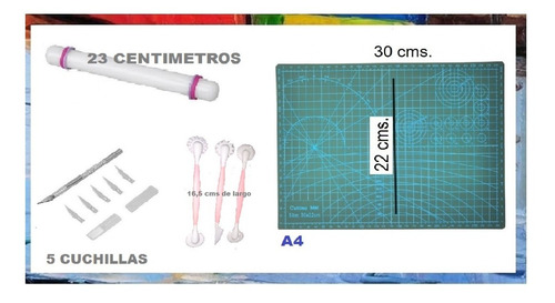 Kit Tabla Corte A4 + Bisturí X5 + Palo  23 + 3 Herramientas