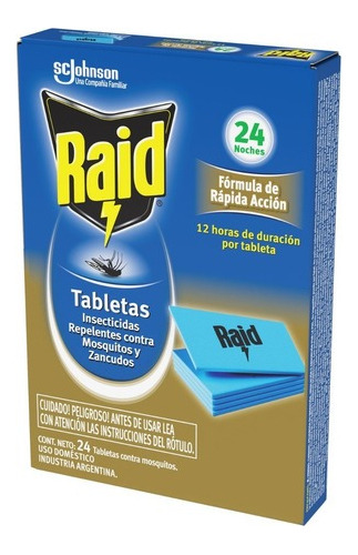 4 X Tabletas Insecticida Raid Contra Mosquitos Caja X 24