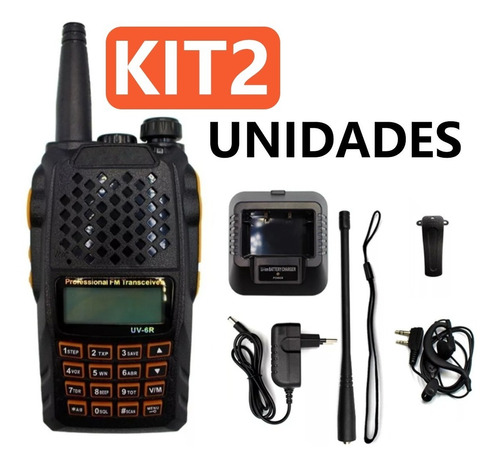 Kit 2 Rádio Comunicador Baofeng Uv-6r Ht Dual Band U/vhf Fm Bandas De Freqüência 136-174/400-520 Mhz Cor Preto