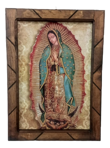 Cuadro De Virgen De Guadalupe Con Marco De Madera 33x45 Cm