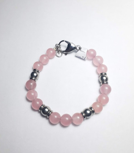 Pulsera  De Acero Quirurgico Y Cuarzo Rosa 8mm 19cm Q16