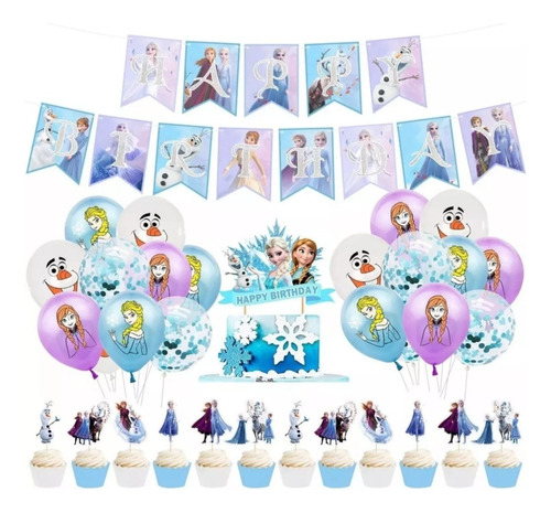 Set Decoración De Cumpleaños Princesa Reino Hielo Cotillón 