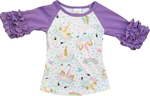 Bny Esquina Little Girl Niños Larga Volantes Mangas Tee Shir