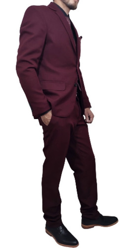 Imagen 4 de 9 de Ambo Traje Bordo Entallado Moda Con Chaleco