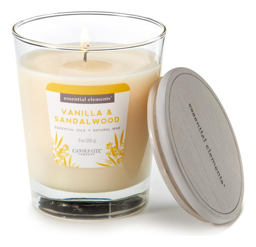 Vela 9 Oz Essential Elements Vanilla & Sandalwood Candle Lit