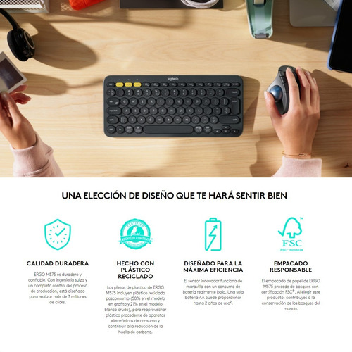 Mouse Trackball Inalámbrico Logitech Ergo M575 / Ergonómico