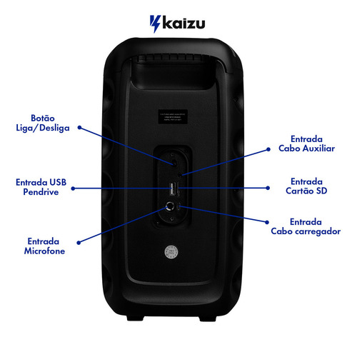 Caixa De Som Bluetooth Potente 7.1 Portatil USB Sd Pendrive Karaoke Led RGB Com Microfone 127/220V Kaizu