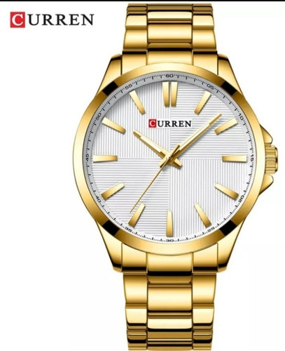 Relogio Masculino Curren Aço Inoxidavel Dourado Caixa 50mm Visor Prata Detalhes Dourado Dimensional Frete Grtais