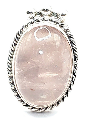 Anillo Ajustable De Plata .925 Con Cuarzo Rosa Y Corona