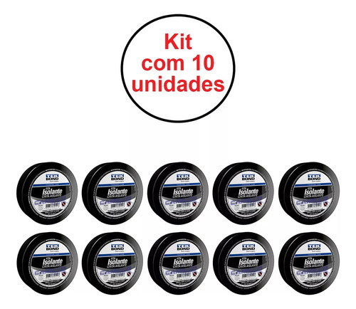 10 Fitas Isolantes 19mmx20 Metrosx0.13mm 21131001920 Tekbond