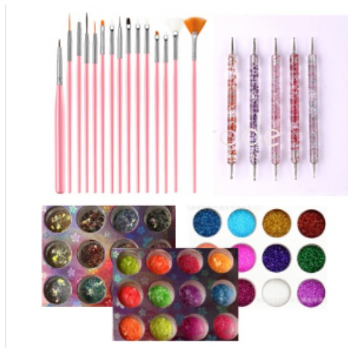 Kit De Arte Para Uñas Dotting Uñas Pinceles Strass