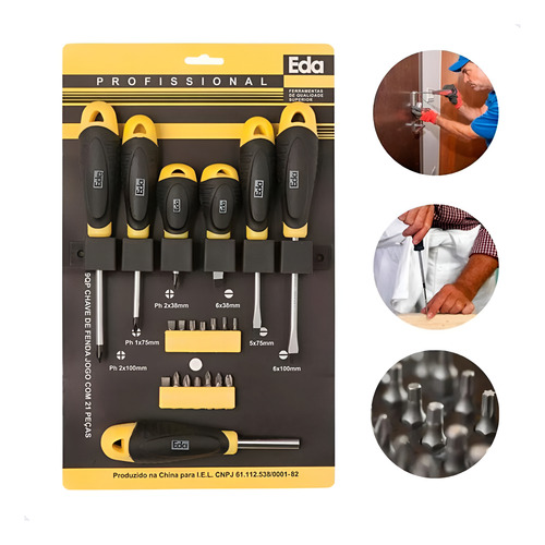 Jogo De Chave Philips E Fenda Ponta Bits 21 Pçs Eda Electric