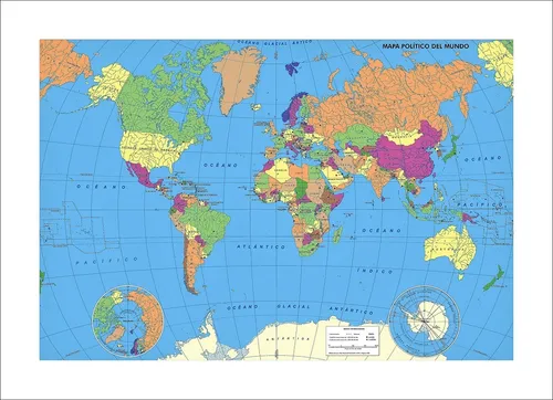 Lamina Fine Art Mapa Politico Planisferio 50x70 (60x80)