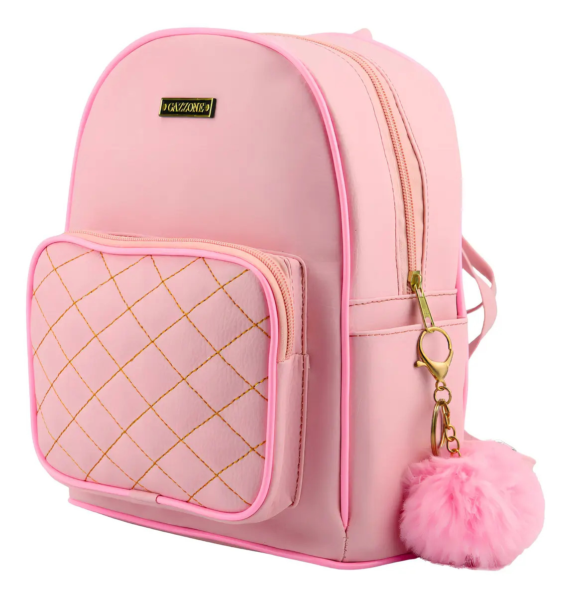 Mochila Passeio Feminina Gazzone Rosa-claro Couro Sintético Alça Ajustável