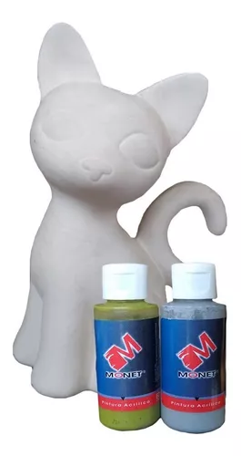 Figura Para Pintar De Gato Cerámica En Blanco Con Pinturas