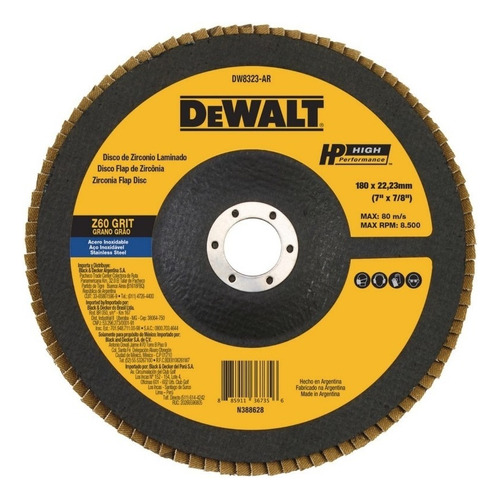 Disco Flap Fibra 7 Pol X 7/8 Grão 60 Dw8323-ar Dewalt