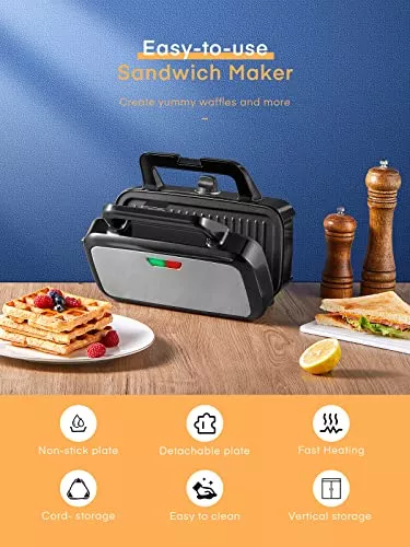 Sandwichera Create negra grill y gofrera de placas intercambiables