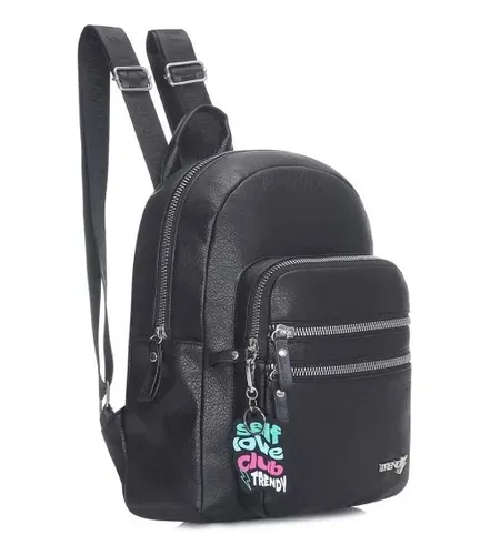 Mochilas Mujer Eco Cuero Antirobo Trendy Urbana Llavero