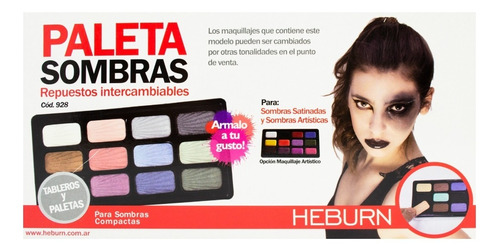 Heburn Maquillaje Profesional 928 Paleta 12 Sombras Ojos